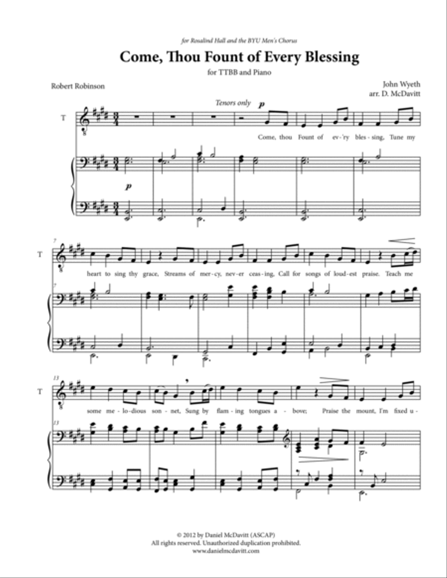 Come, Thou Fount of Every Blessing TTBB scores gallery preview page 3