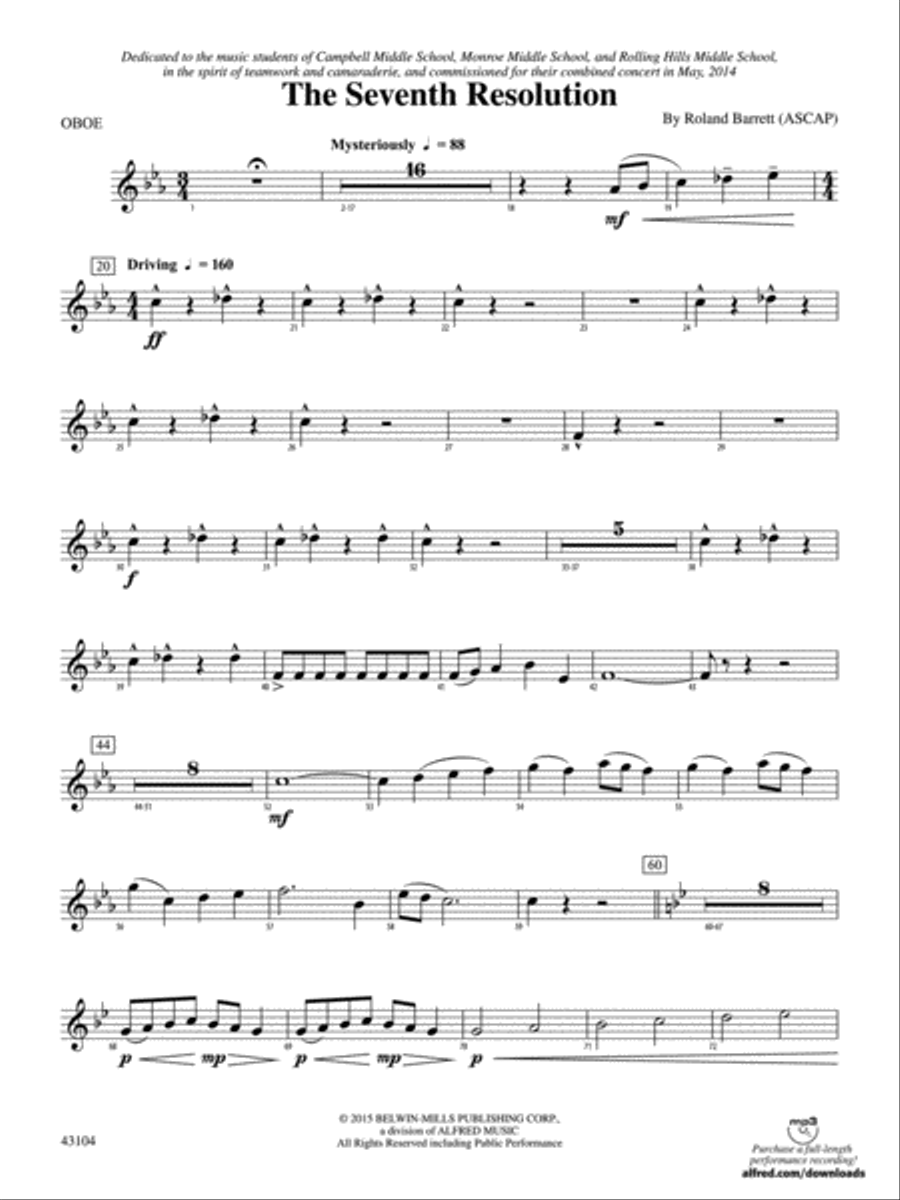 The Seventh Resolution: Oboe Concert Band scores gallery preview page 1