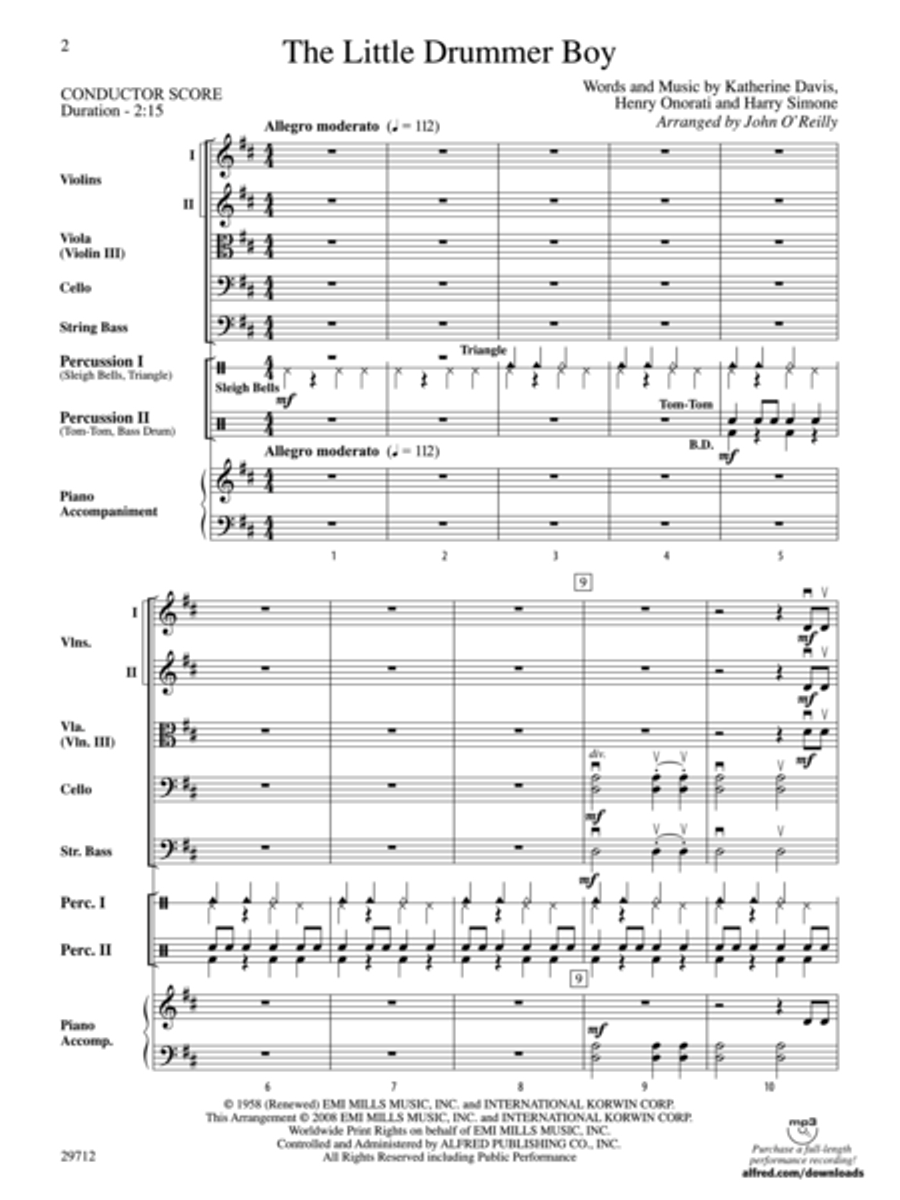 The Little Drummer Boy (score only) String Orchestra scores gallery preview page 2