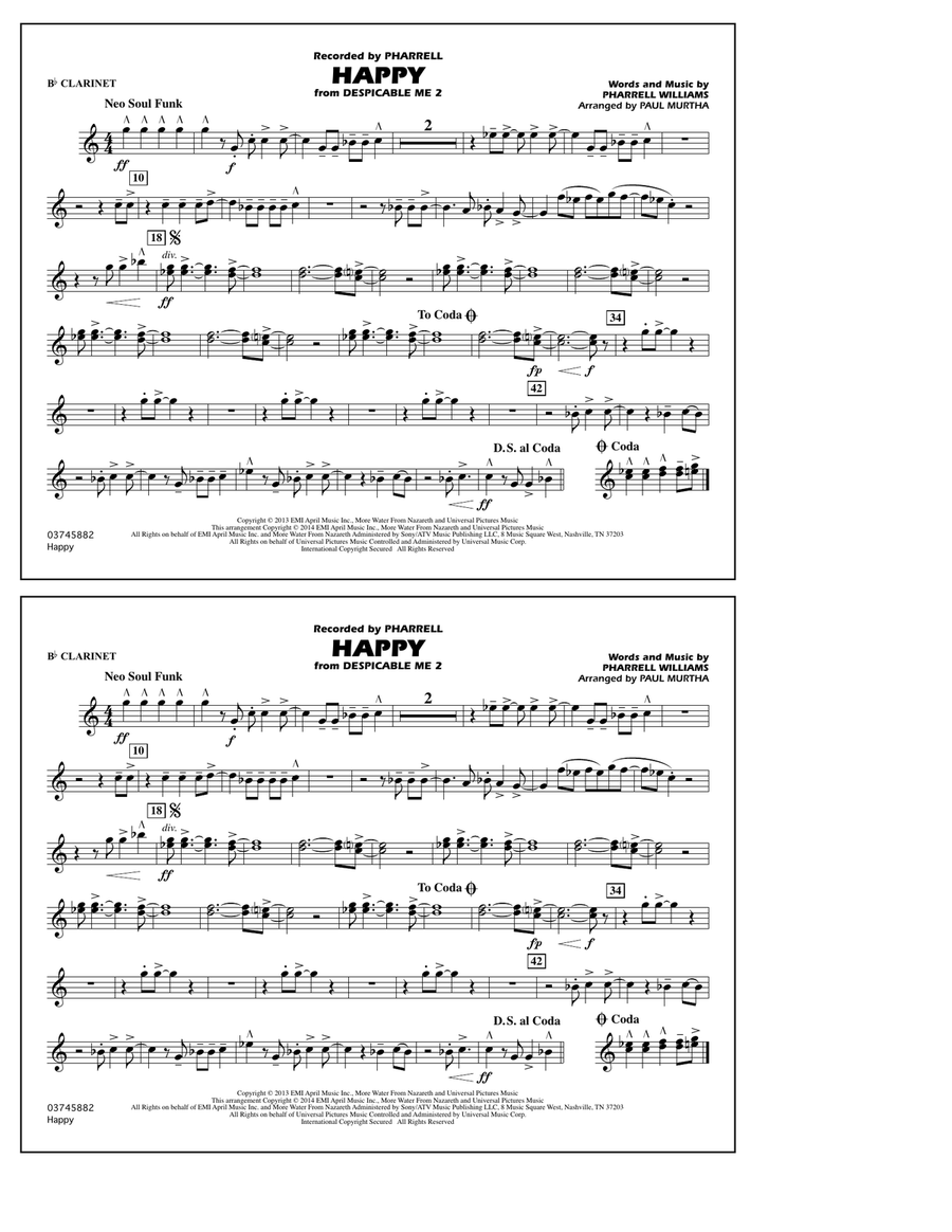 Happy (from Despicable Me 2) - Bb Clarinet Marching Band scores gallery preview page 1