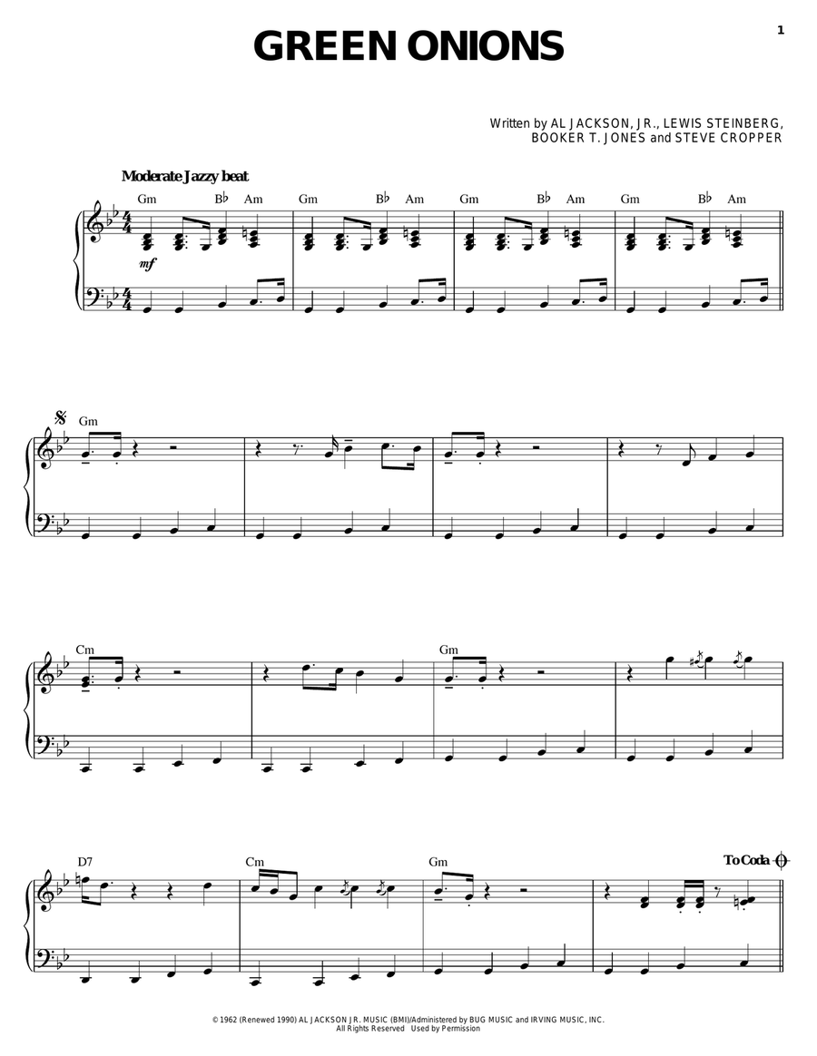 Green Onions Piano Solo scores gallery preview page 1