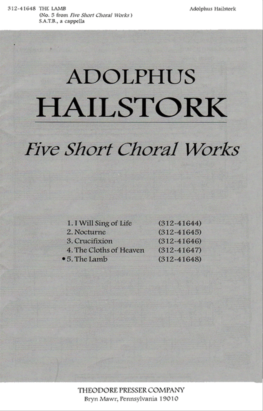 Five Short Choral Works: The Lamb 4-Part scores gallery preview page 1