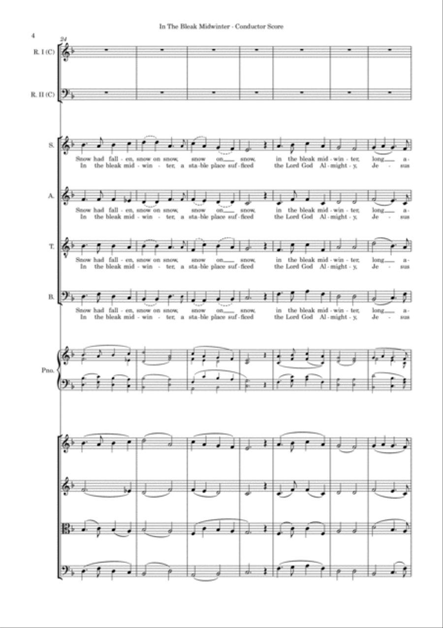 In The Bleak Midwinter – SATB, String 4tet and flexible woodwind – Score and parts SATB scores gallery preview page 4