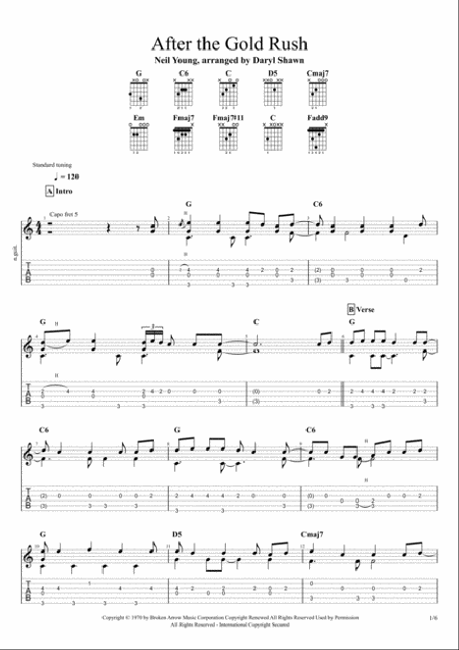 After The Gold Rush Guitar Tablature scores gallery preview page 1