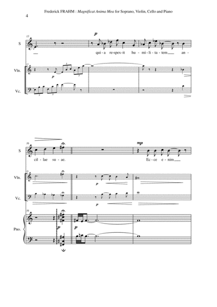 Frederick Frahm: Magnificat Anima Mea for soprano, violin, cello and piano