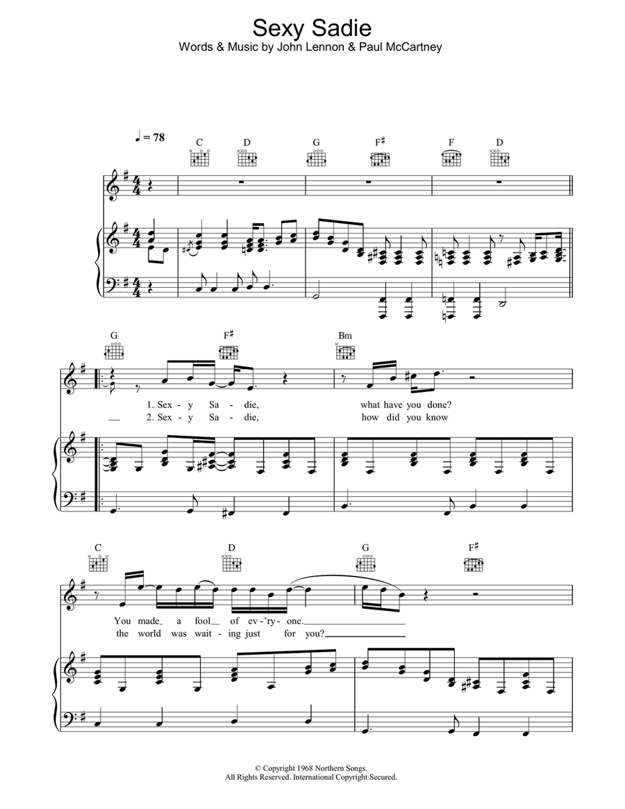 Sexy Sadie Sexy Sadie Piano, Vocal, Guitar scores gallery preview page 1