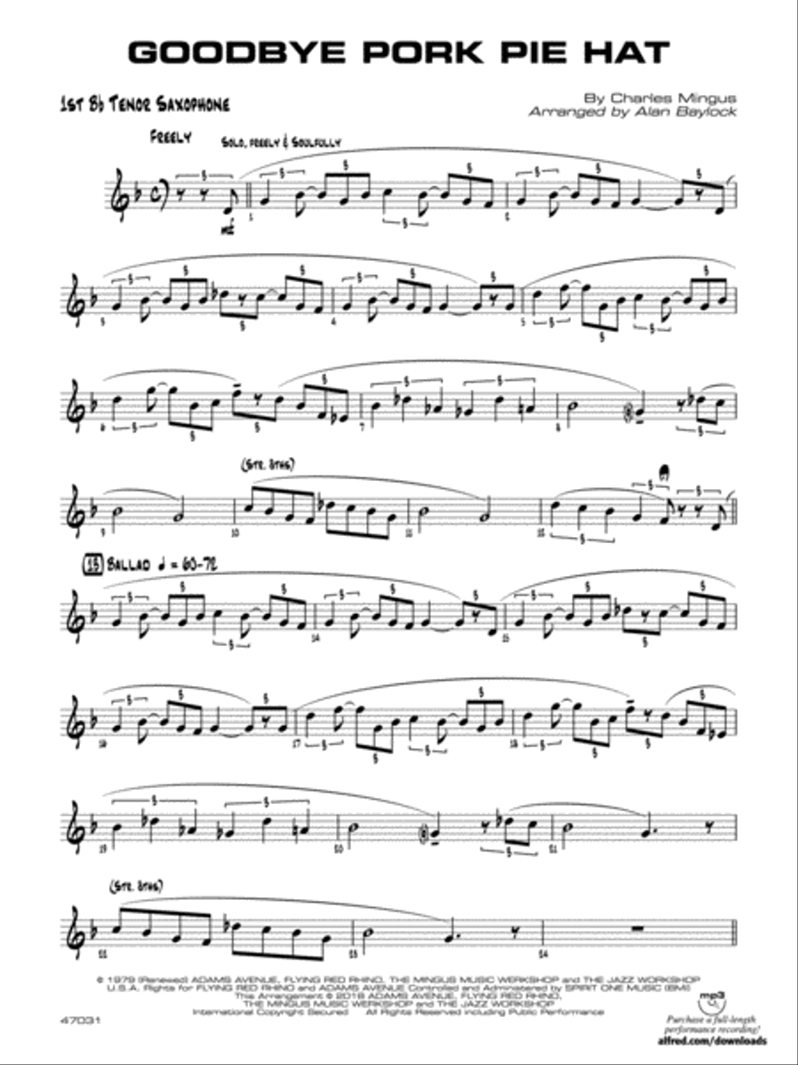 Goodbye Pork Pie Hat: B-flat Tenor Saxophone Jazz Ensemble scores gallery preview page 1