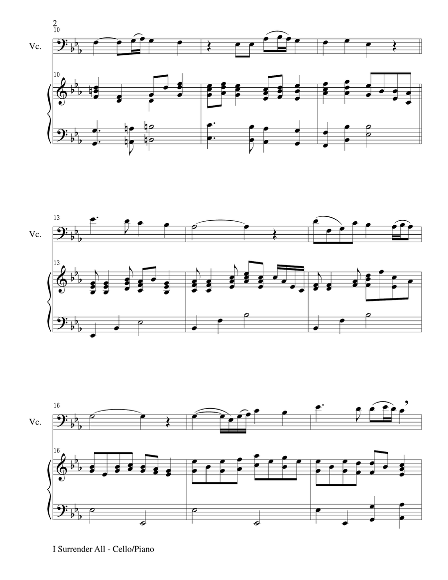 I SURRENDER ALL (Duet – Cello and Piano/Score and Parts) Piano scores gallery preview page 2