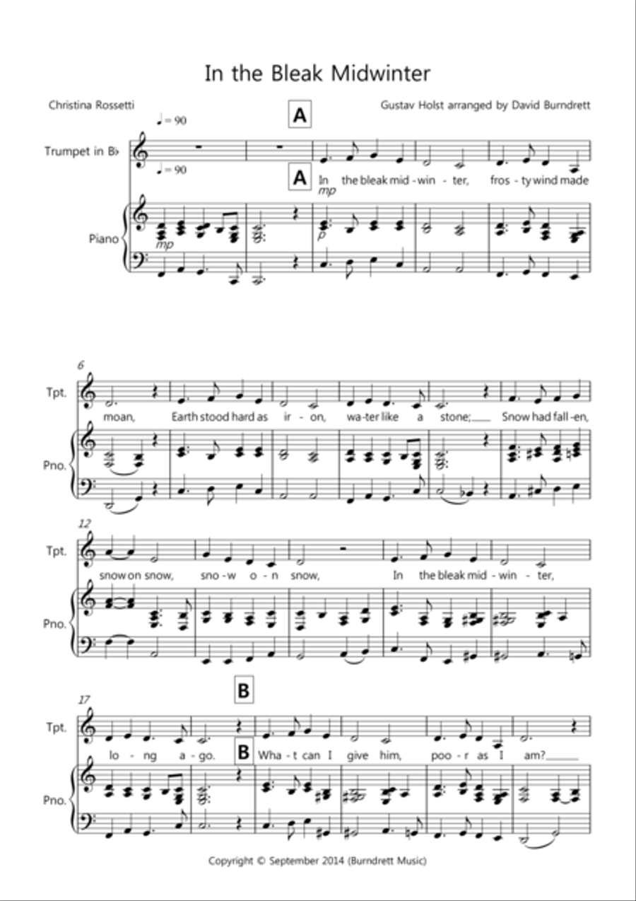 In the Bleak Midwinter for Trumpet and Piano In the Bleak Midwinter for Trumpet and Piano Trumpet Duet scores gallery preview page 1