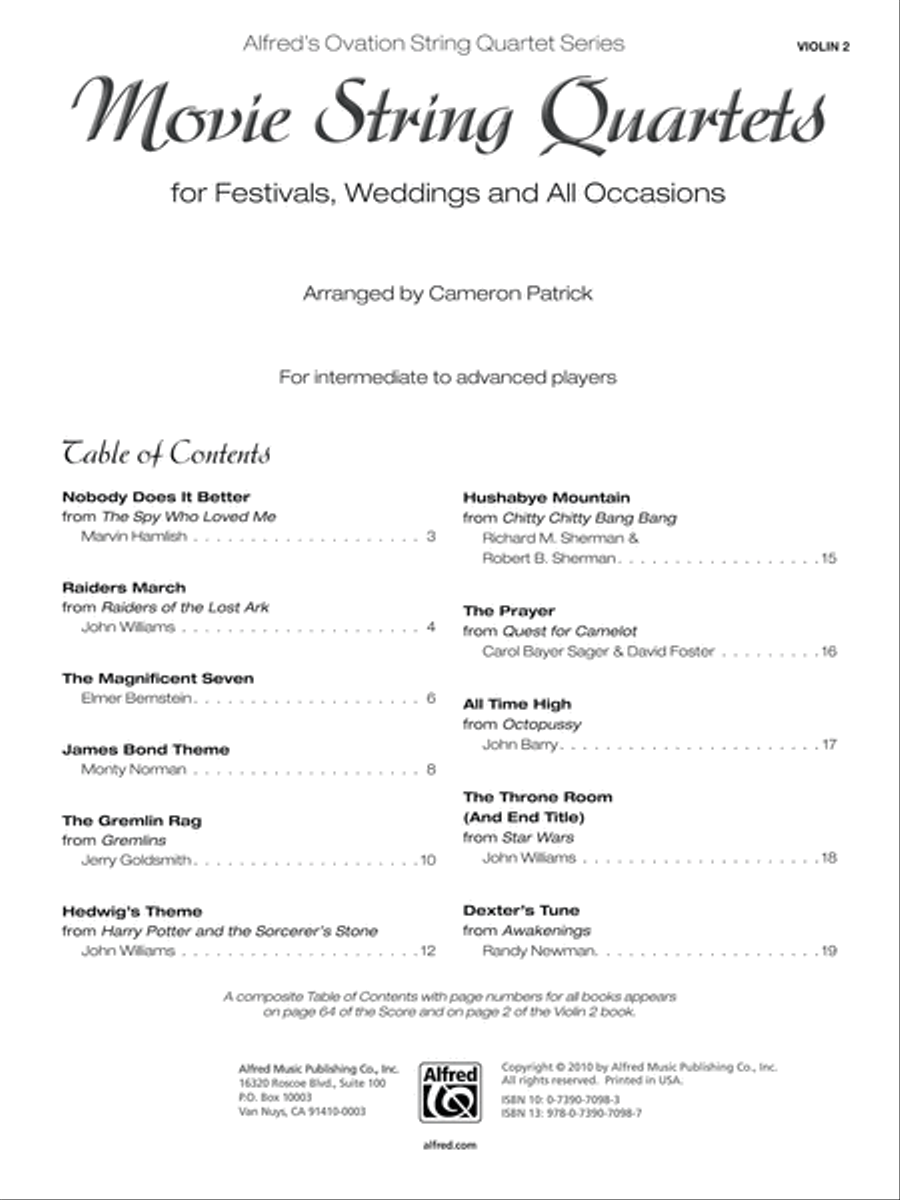 Movie String Quartets for Festivals, Weddings, and All Occasions String Quartet scores gallery preview page 2