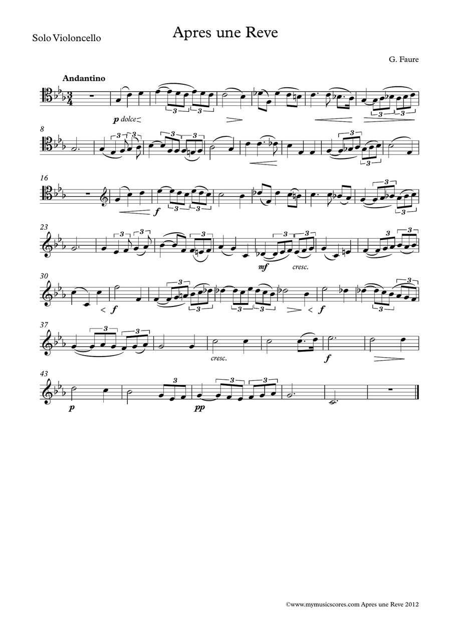 Faure Apres un Reve Cello and String Orchestra String Orchestra scores gallery preview page 6