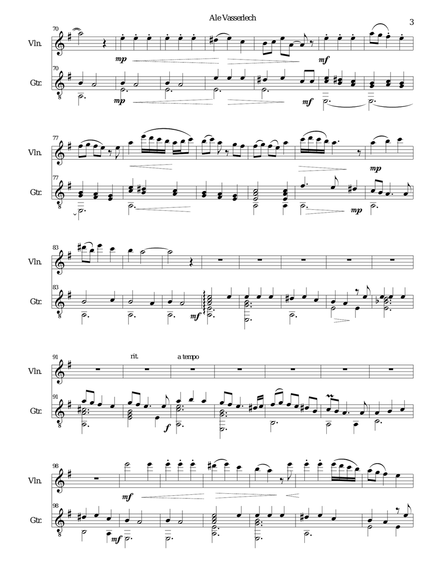 Ale vasserlech (All the waters flow away) for violin and guitar String Duet scores gallery preview page 3