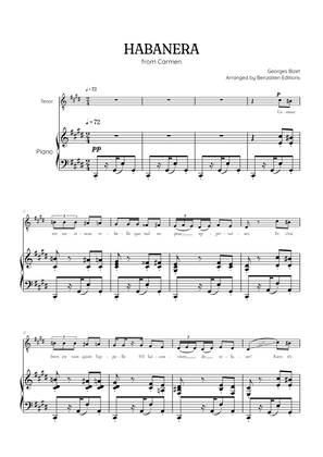 Bizet • Habanera from Carmen in C# sharp minor [C#m] | tenor sheet music with piano accompaniment