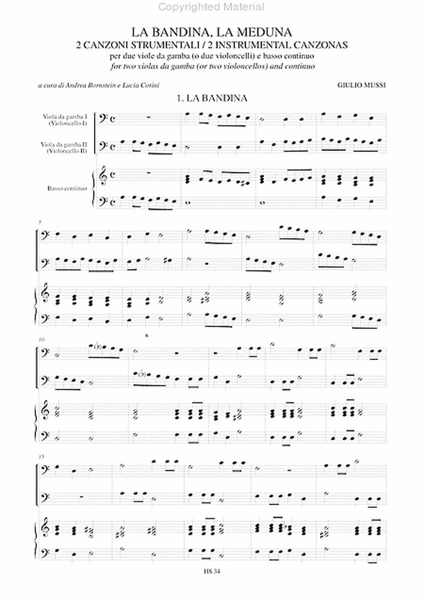 La Bandina, La Meduna. 2 Instrumental Canzonas (Venezia 1620) for 2 Viols (2 Violoncellos) and Continuo