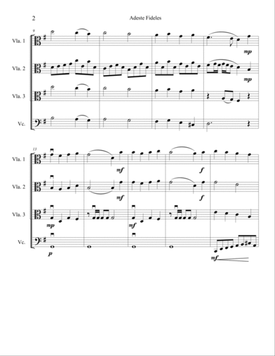 Adeste Fideles for Viola and Cello Cello scores gallery preview page 3