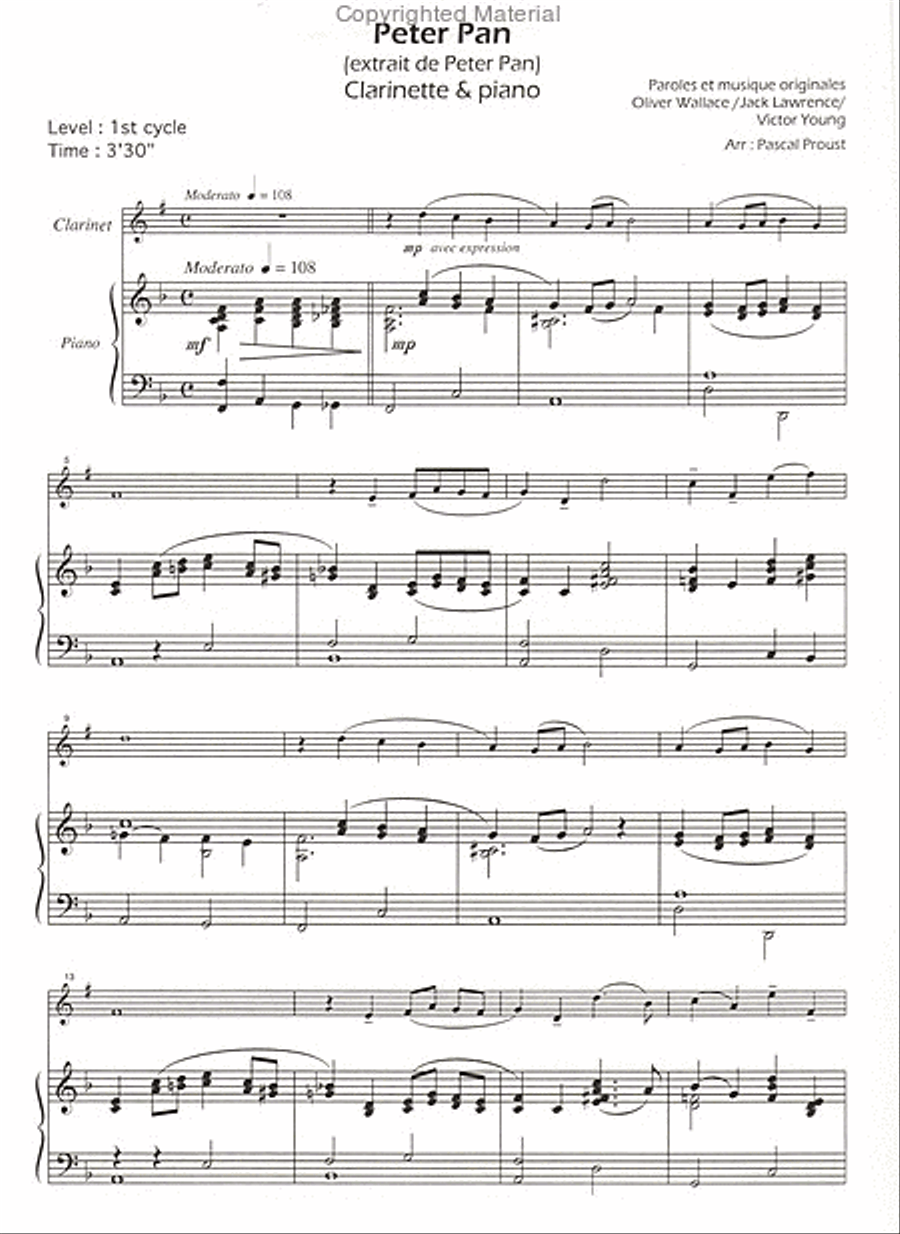 Peter pan, pour clarinette Clarinet Solo scores gallery preview page 2