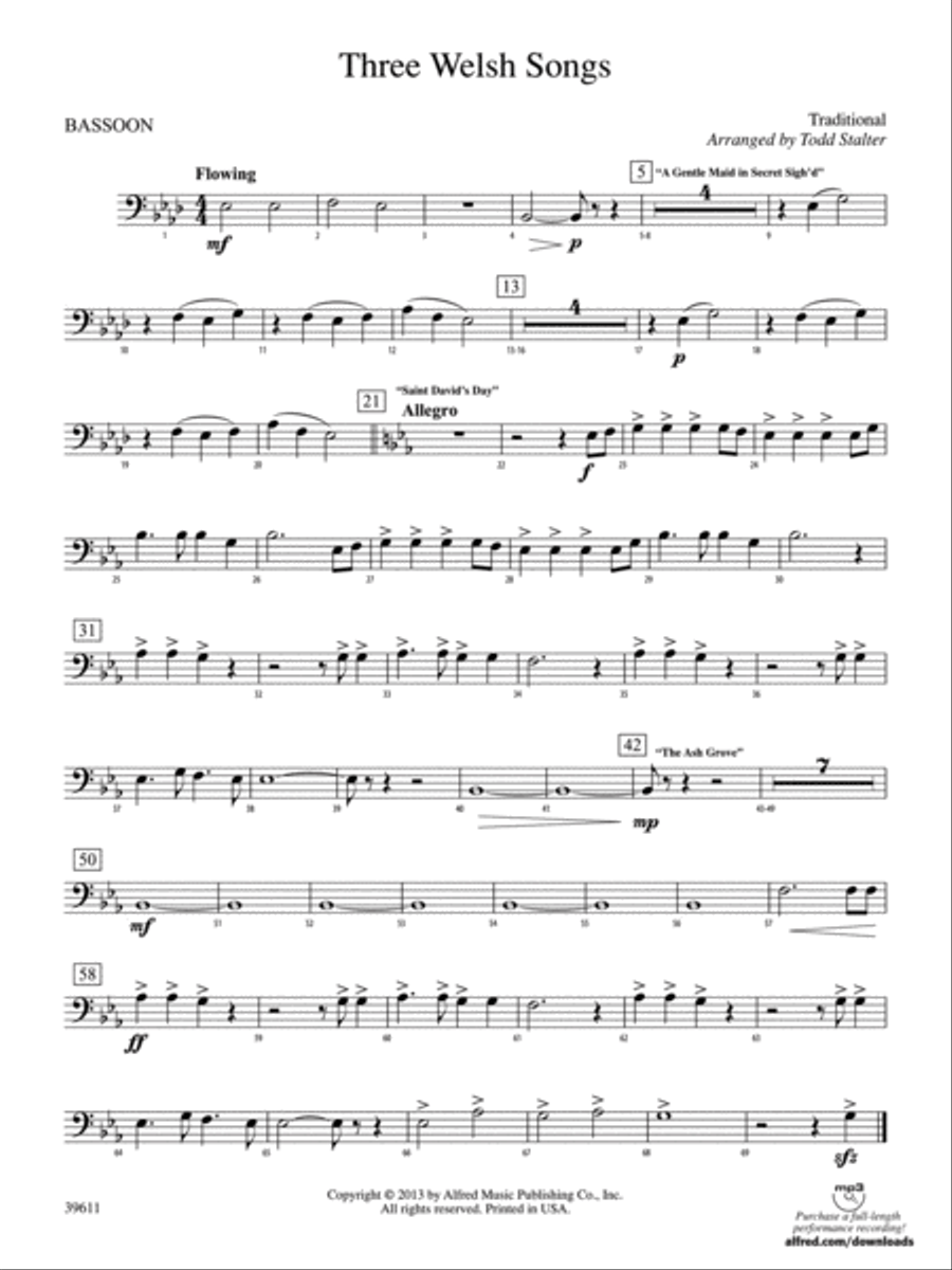Three Welsh Songs: Bassoon Concert Band scores gallery preview page 1