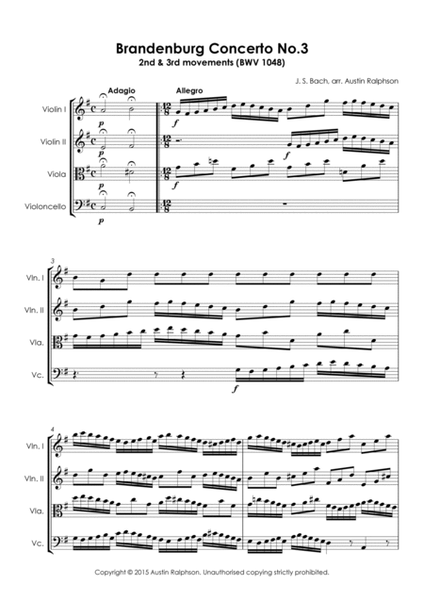 Brandenburg Concerto No.3, 2nd & 3rd movements - string quartet image number null