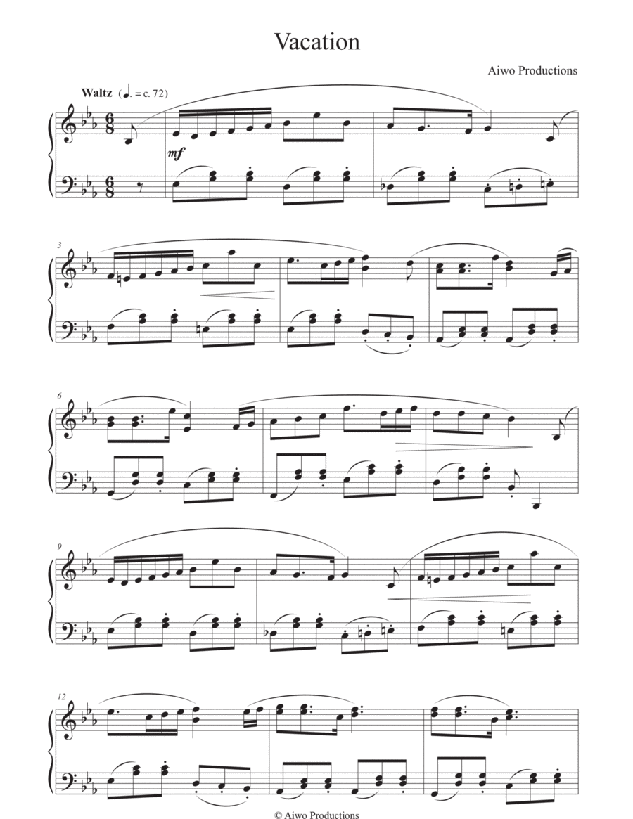 Vacation Vacation Piano Solo scores gallery preview page 1