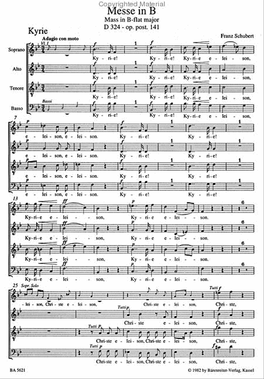 Missa B flat major, Op. post.141 D 324 4-Part scores gallery preview page 2