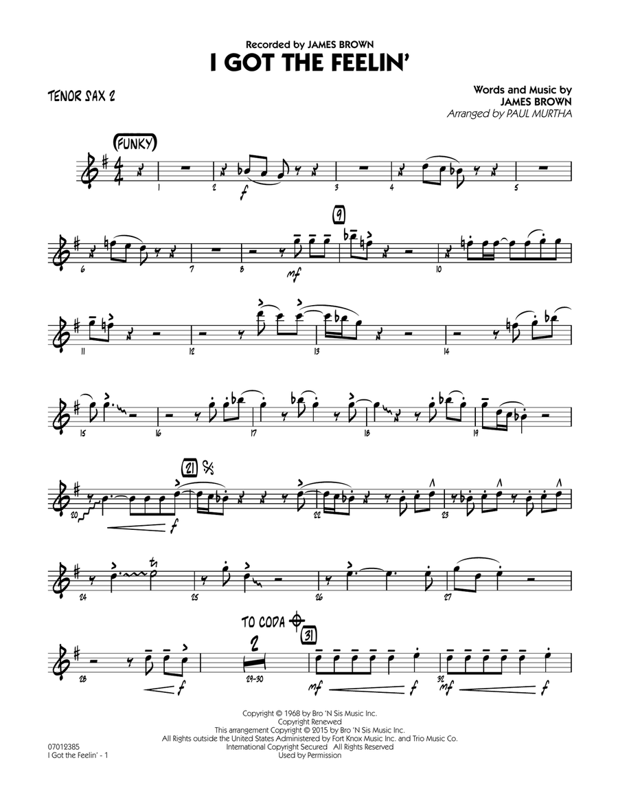 I Got The Feelin' - Tenor Sax 2