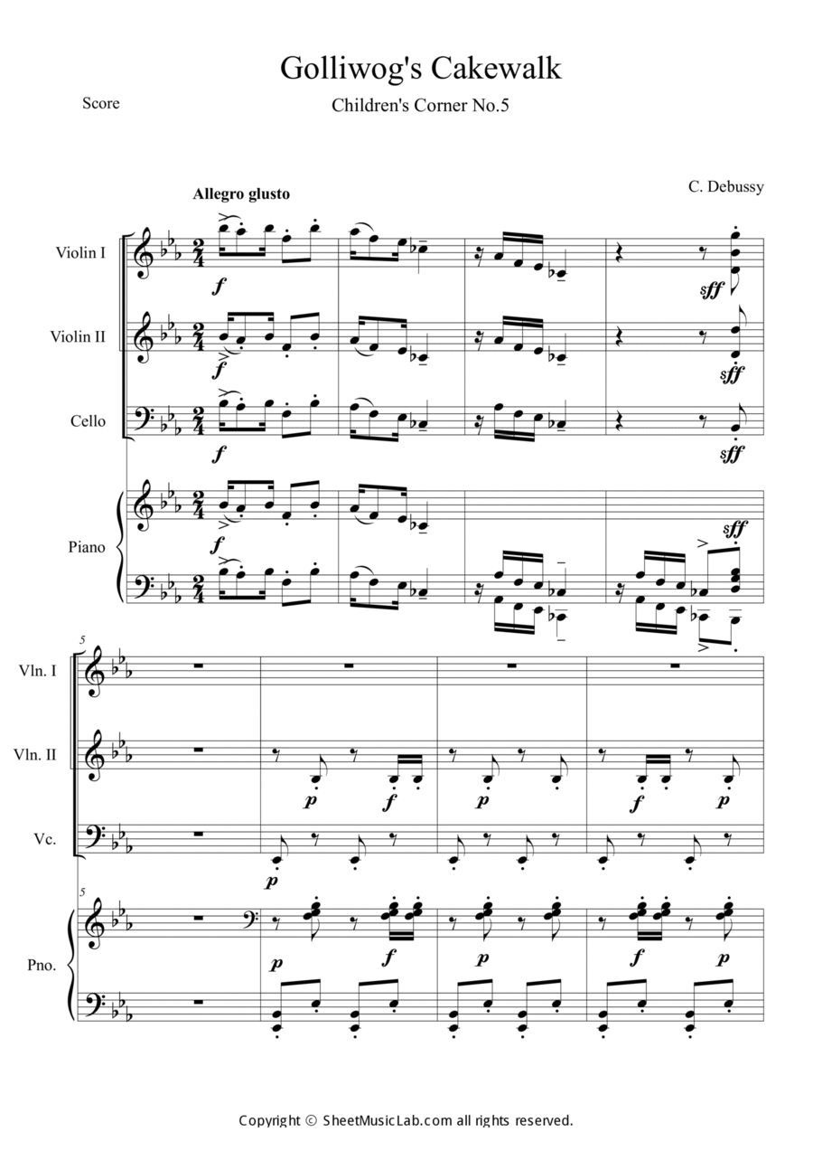 Golliwog's Cakewalk (Children's Corner No.5) Piano Quartet scores gallery preview page 1