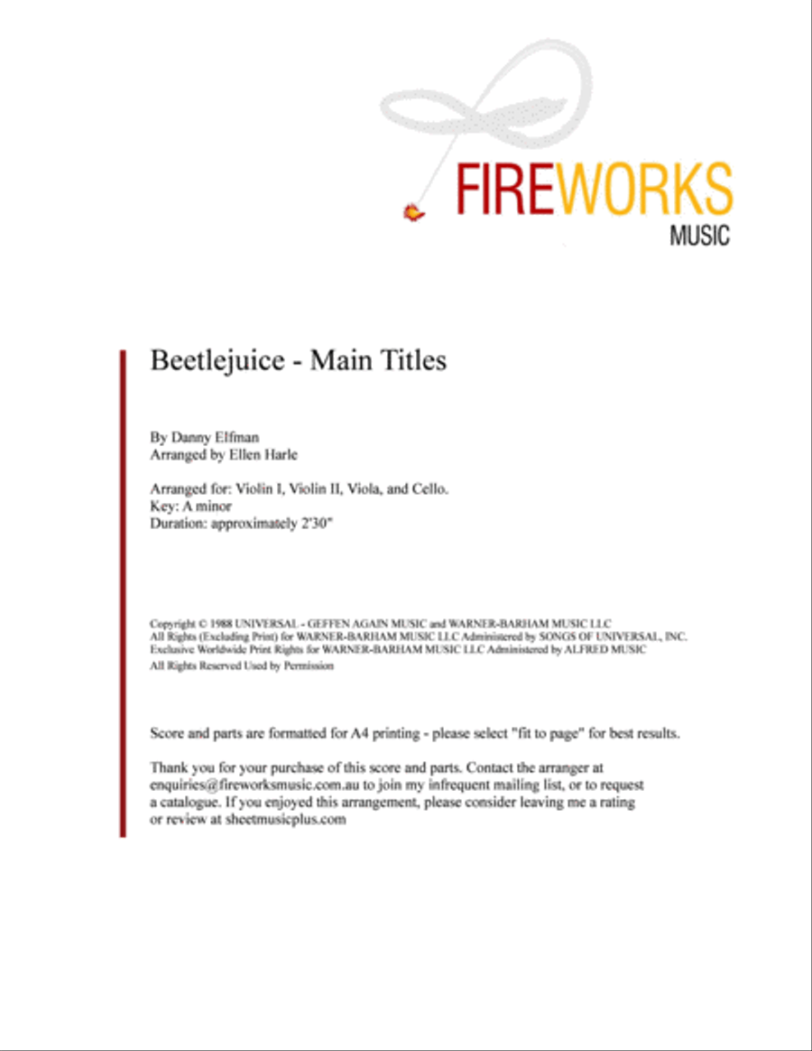 Beetlejuice (main Theme) String Quartet scores gallery preview page 2