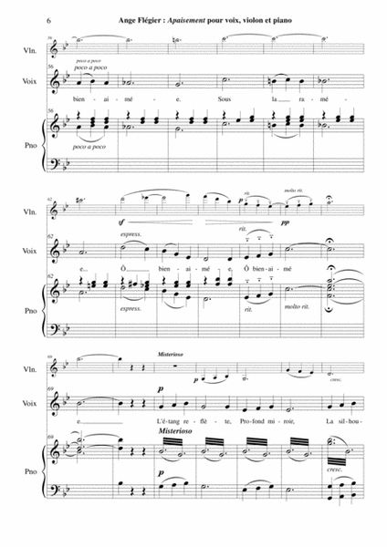 Ange Flégier: Apaisement for medium voice, violin and piano