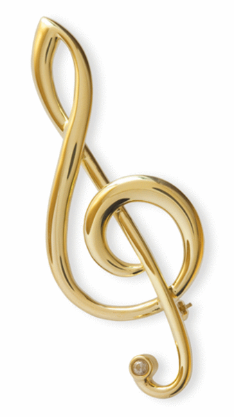 Gold-plated brooch : large treble clef