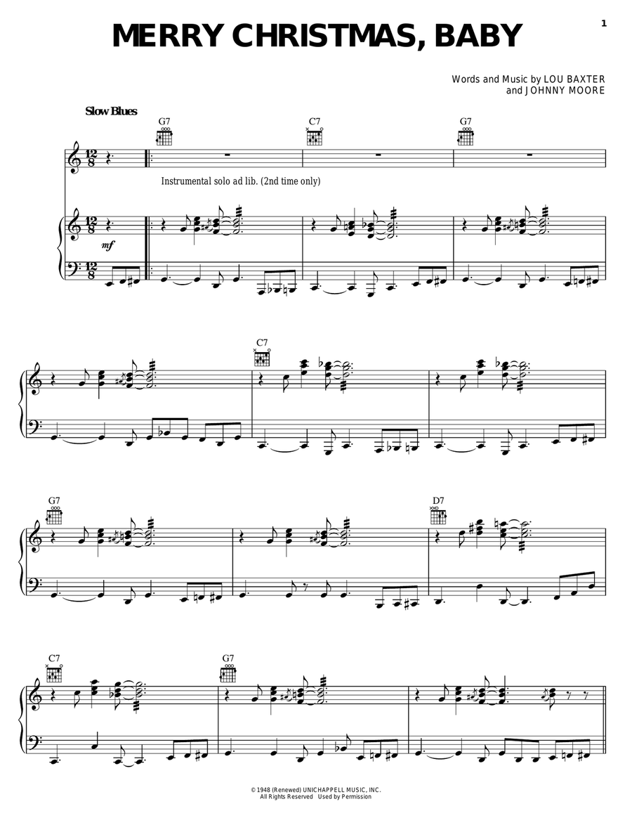 Merry Christmas, Baby Piano, Vocal, Guitar scores gallery preview page 1