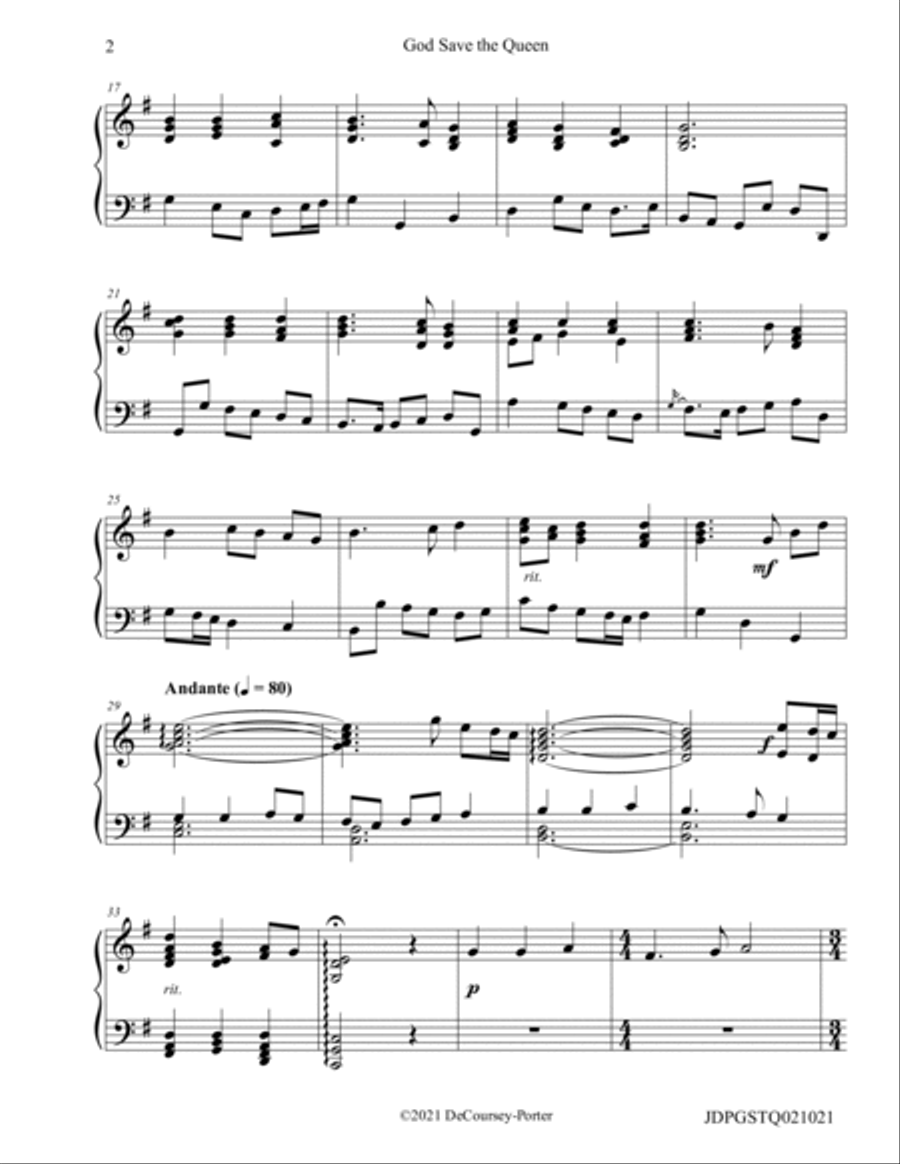 God Save the Queen- British National Anthem Piano Solo scores gallery preview page 2
