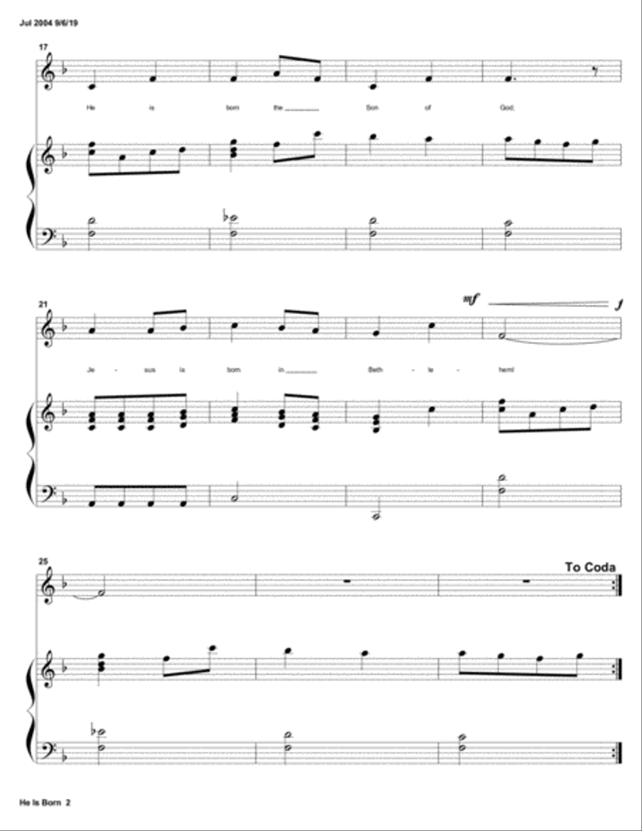 He is Born (Christmas Two-part Children's Choir) 2-Part scores gallery preview page 2