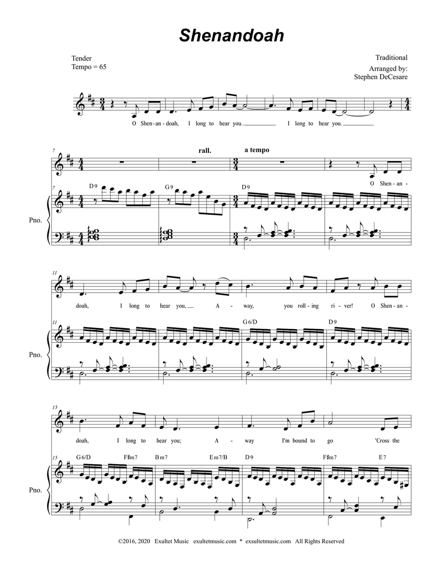 Shenandoah (for Vocal Solo) Piano, Vocal scores gallery preview page 1