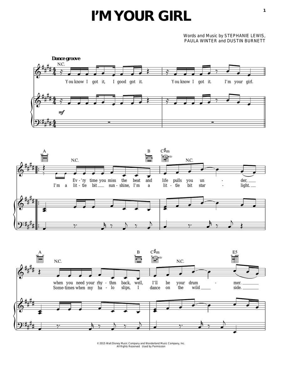 I'm Your Girl (from Disney's Descendants) Piano, Vocal, Guitar scores gallery preview page 1