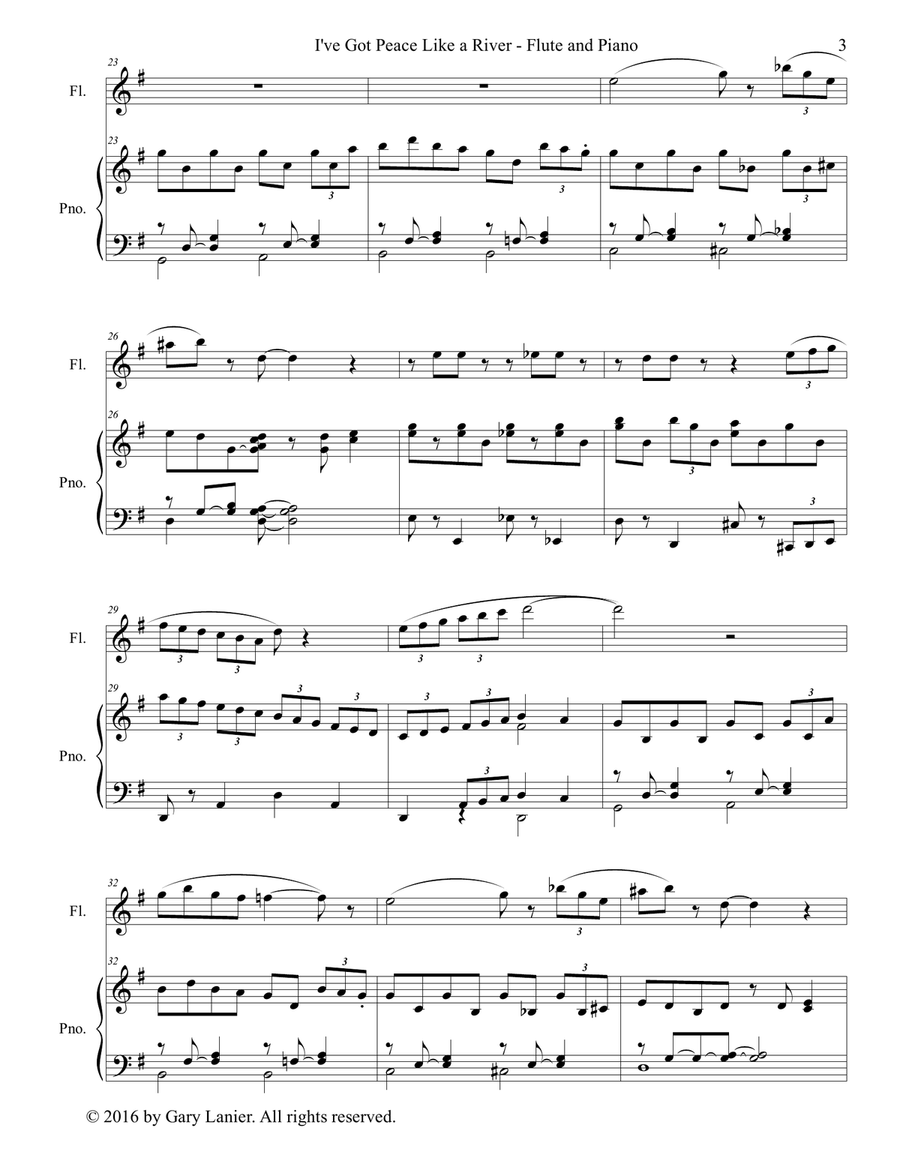 Gary Lanier: I'VE GOT PEACE LIKE A RIVER (Duet – Flute & Piano with Parts) Flute Solo scores gallery preview page 4