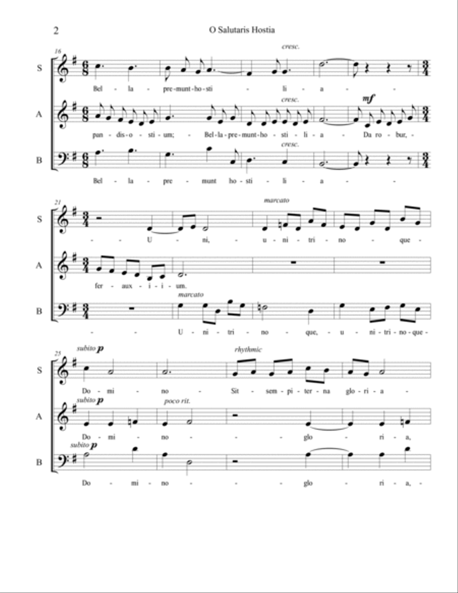 O Salutaris Hostia (Latin Motet for SAB Choir) 3-Part scores gallery preview page 2