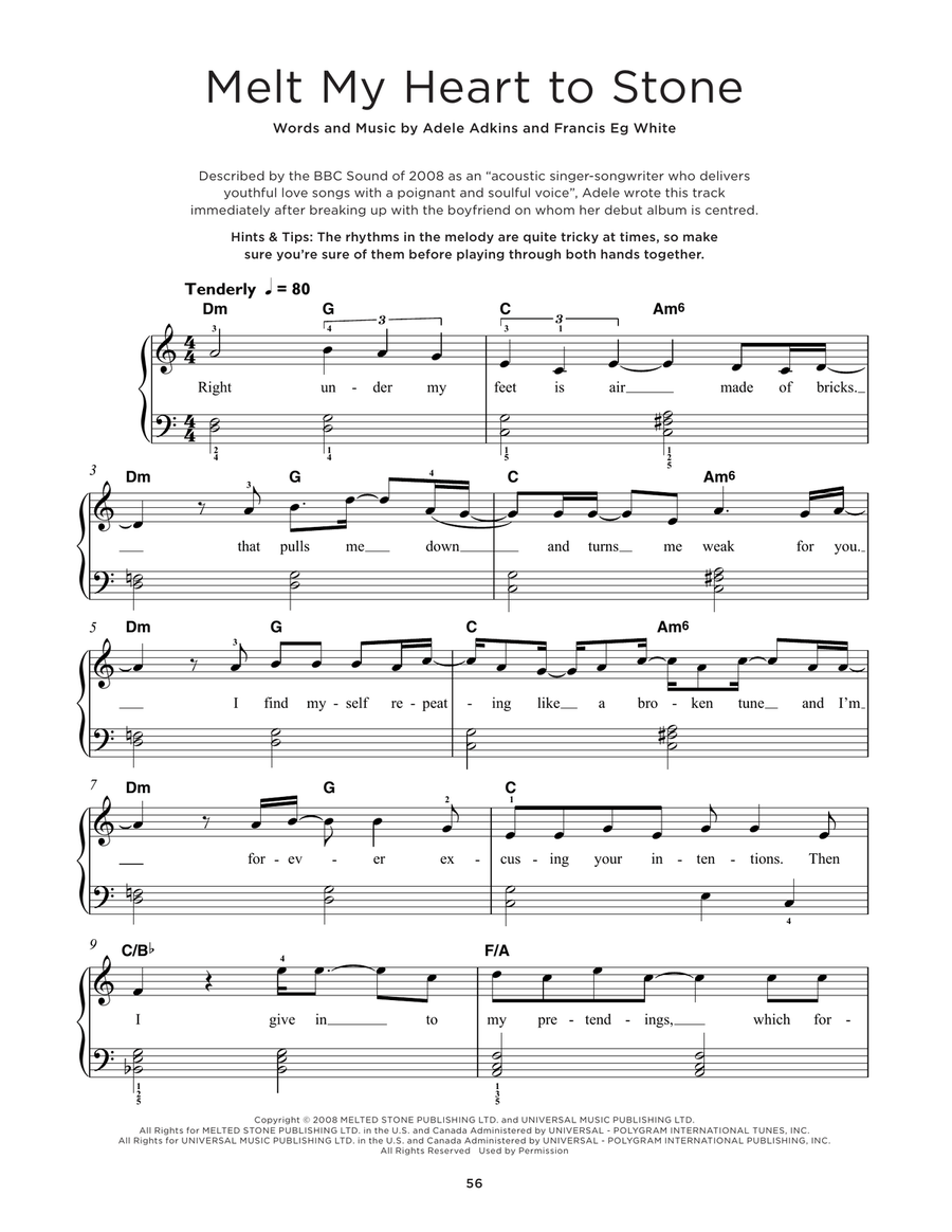 Melt My Heart To Stone Easy Piano scores gallery preview page 1