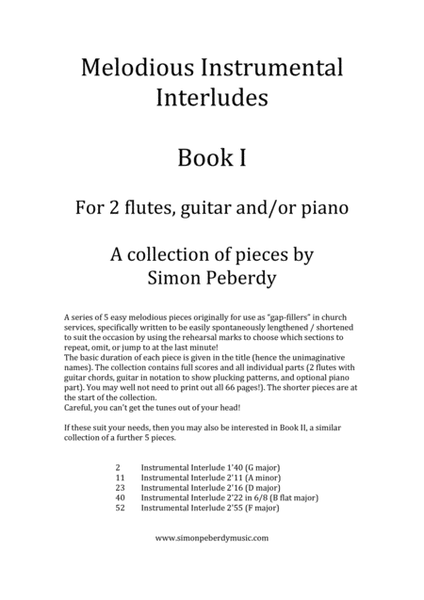Instrumental Interludes Book I (5 pieces), for 2 flutes, guitar and/or piano by Simon Peberdy by Simon Peberdy Flute - Digital Sheet Music