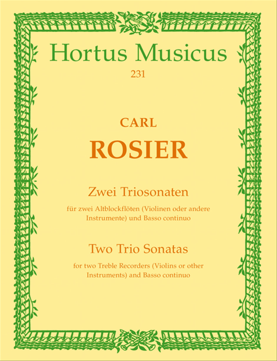 Zwei Triosonaten for two Treble Recorders (Violins or other Instruments) and Basso continuo Alto Recorder scores gallery preview page 1