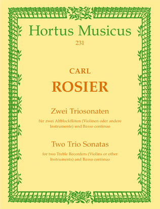 Book cover for Zwei Triosonaten for two Treble Recorders (Violins or other Instruments) and Basso continuo
