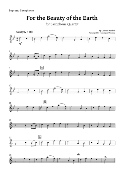 For the Beauty of the Earth (for Saxophone Quartet) - Easter Hymn image number null