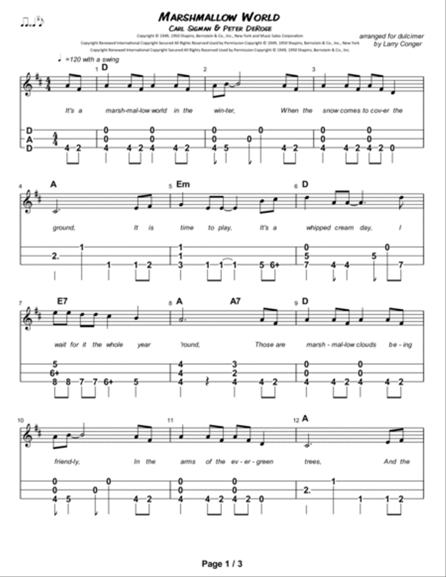 A Marshmallow World Dulcimer scores gallery preview page 2