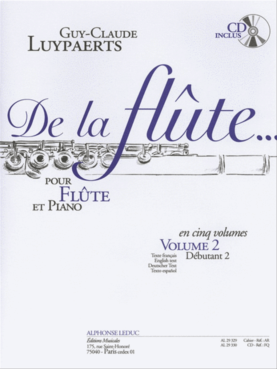 Luypaerts De La Flute Volume 2 Debutant 2 Flute & Piano Cd Flute Duet scores gallery preview page 1