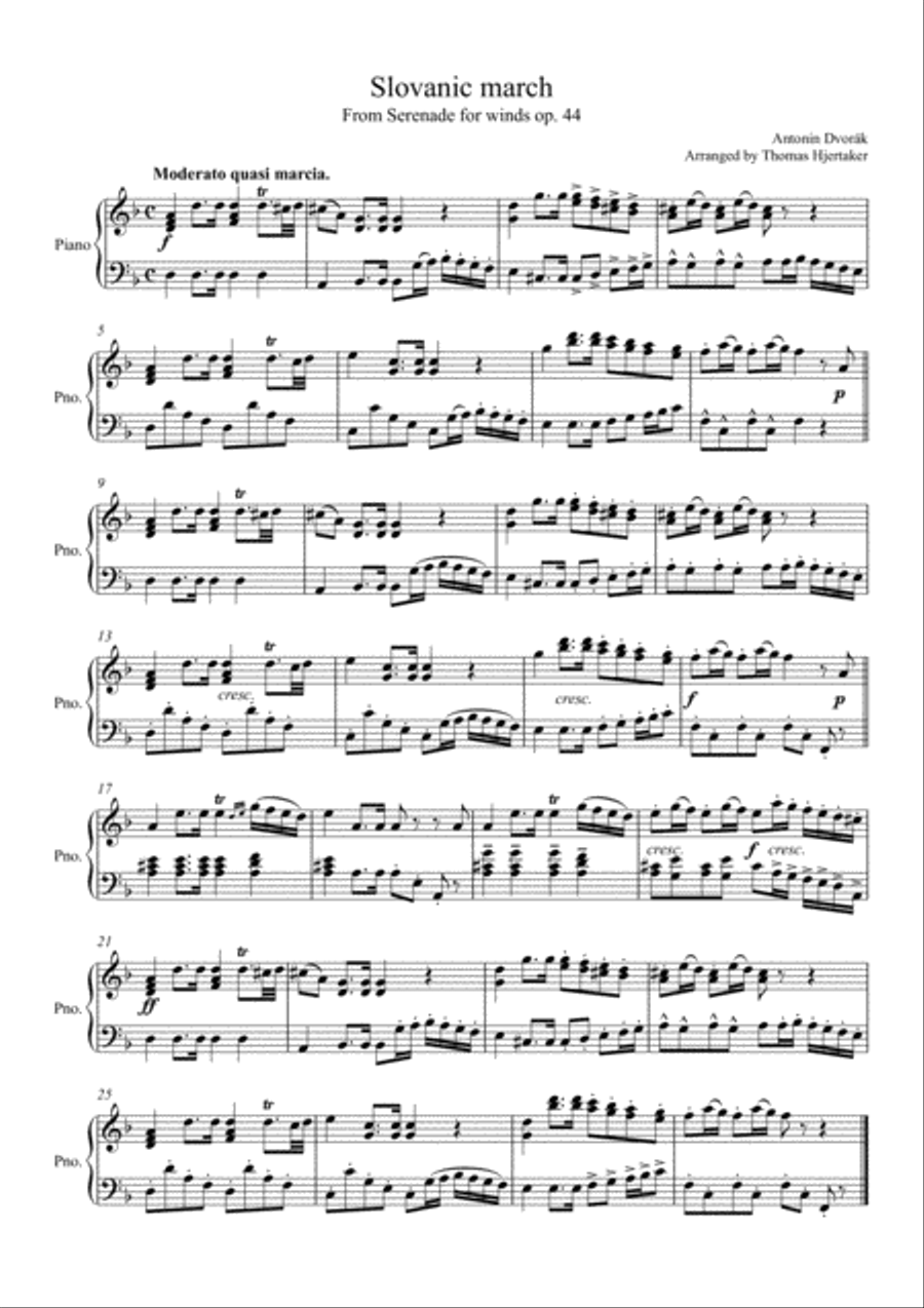 Slovanic march, from serenade for winds op. 44 Piano Solo scores gallery preview page 1