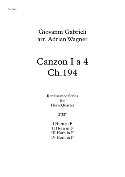 "Canzon I a 4 Ch.194" (Giovanni Gabrieli) Horn Quartet arr. Adrian Wagner image number null