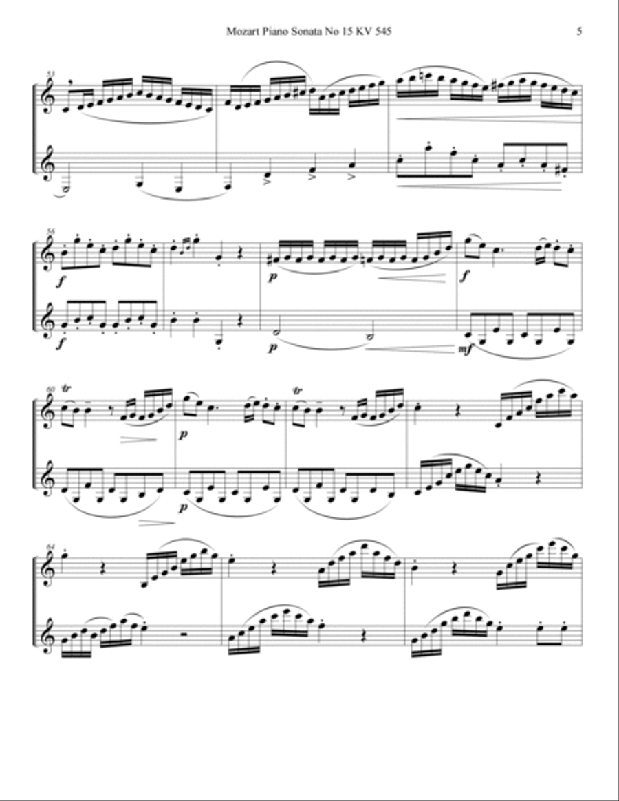 Mozart 1788 KV 545 Piano Sonata Clarinet Duet Score Parts