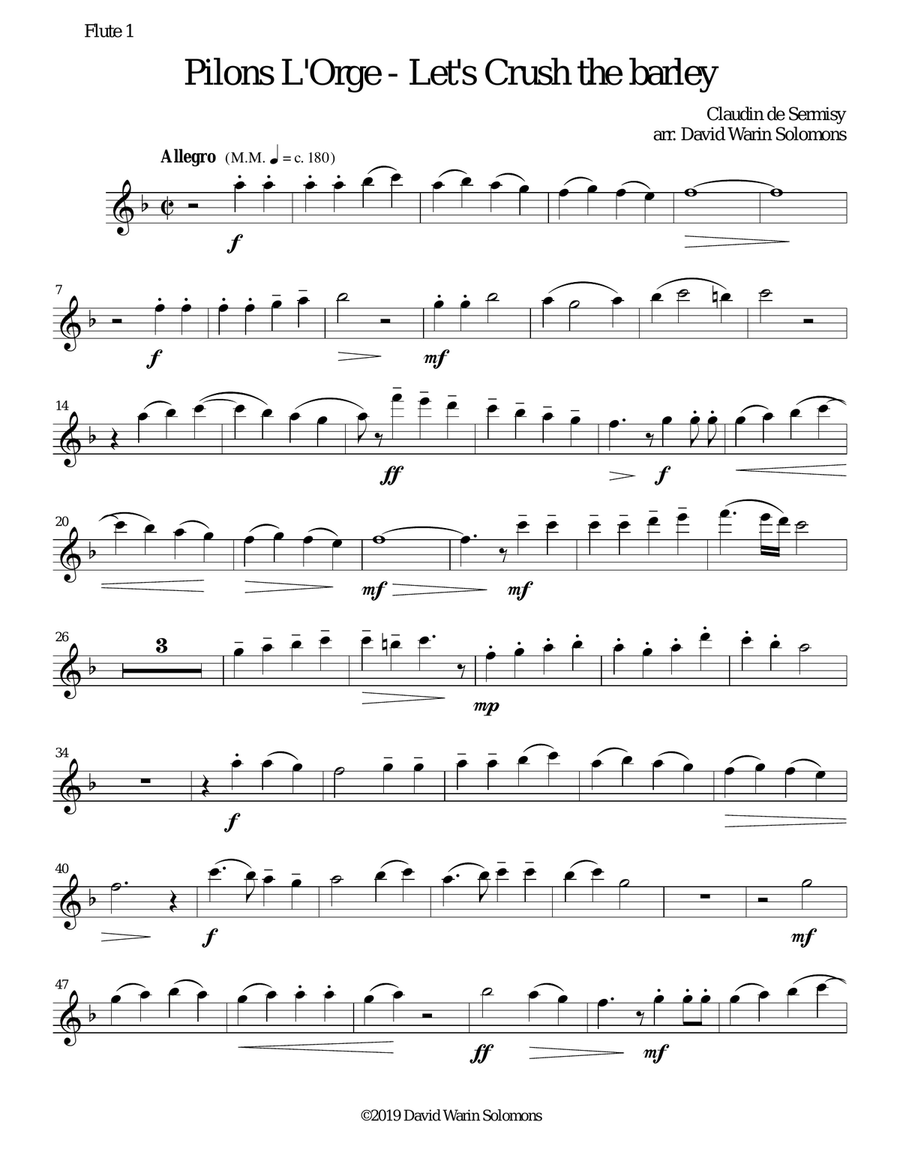 Pilons l'orge (Let's crush the barley) arranged for flute quartet (3 flutes and 1 alto flute) Flute Quartet scores gallery preview page 5