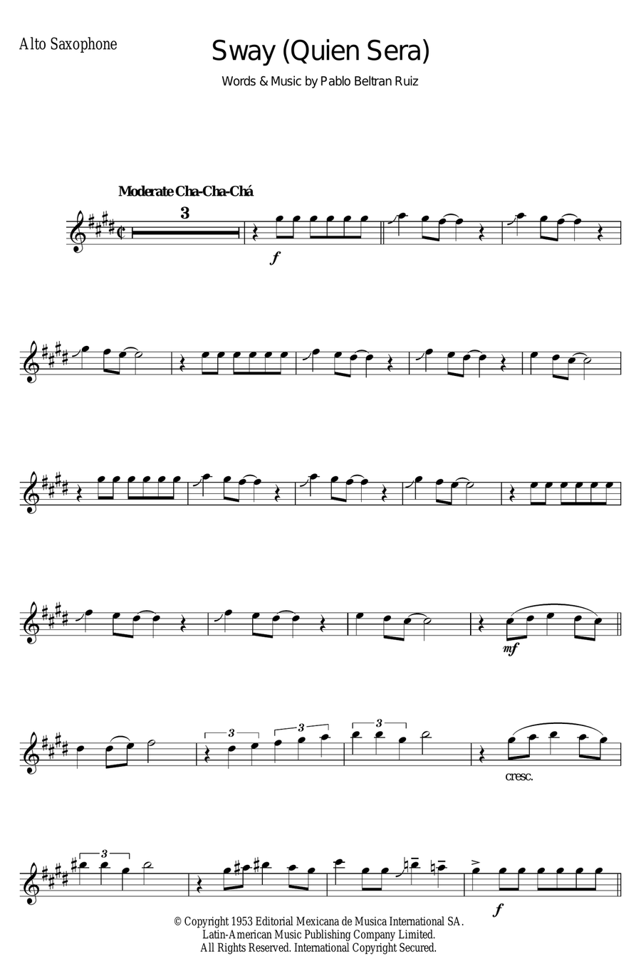 Sway (Quien Sera) Sway (Quien Sera) Alto Saxophone scores gallery preview page 1