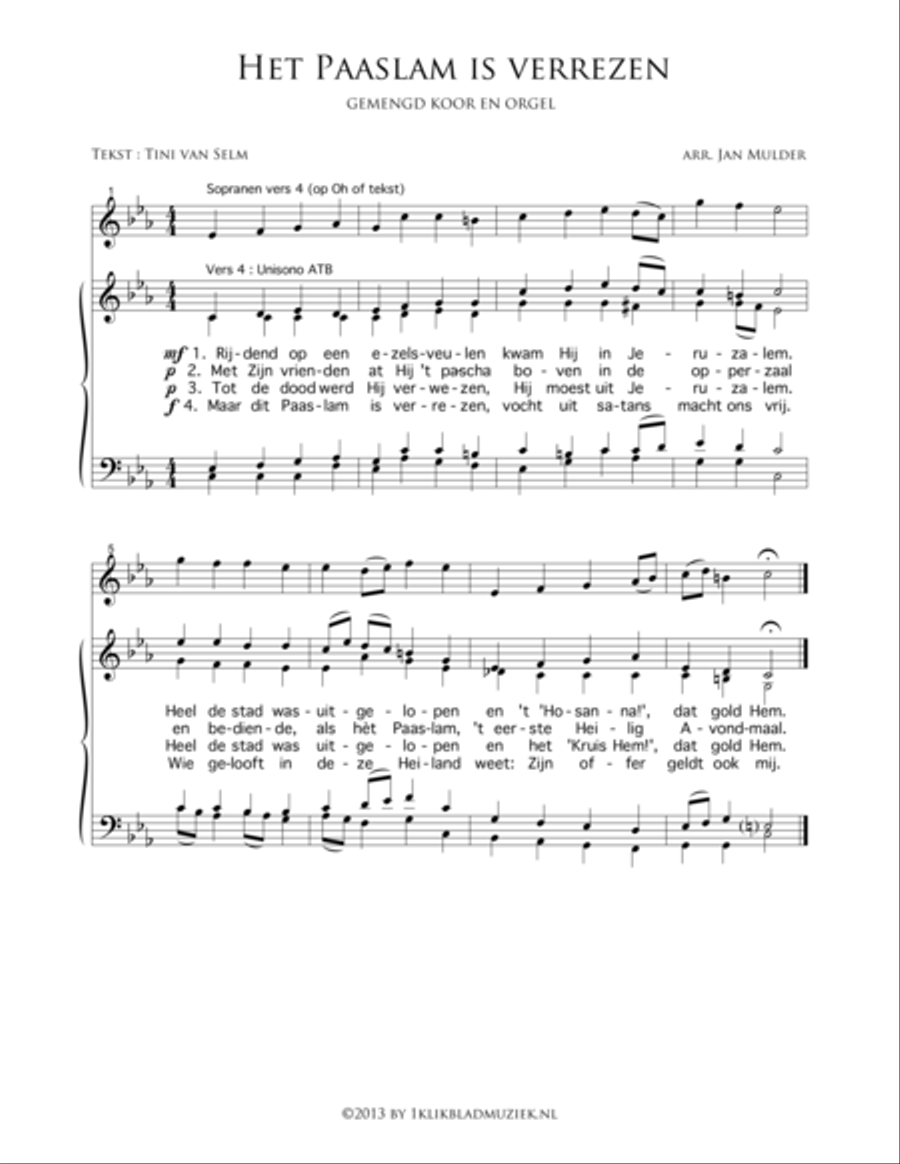 Het Paaslam Is Verrezen 4-Part scores gallery preview page 1