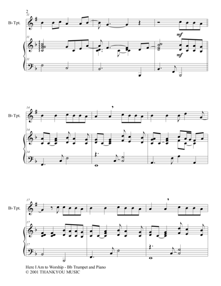 HERE I AM TO WORSHIP (Duet – Bb Trumpet  and Piano/Score and Parts) 